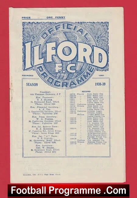 Ilford v Enfield 1939 – London Senior Cup Semi Final 1930’s