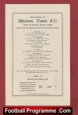 Ilkeston Town v Derby County 1946 - Notts Senior League 1940's - football programme