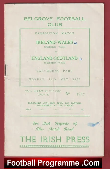 Ireland v Wales 1956 + England v Scotland – Dalymount Park
