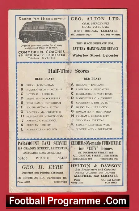 Leicester City v Plymouth Argyle 1952