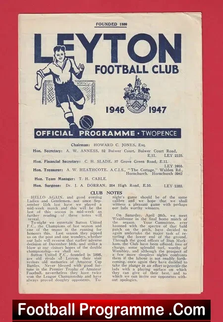 Leyton v Sutton United 1947 – 1940’s