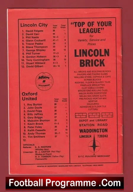 Lincoln City v Oxford United 1982 - Multi Autographed SIGNED