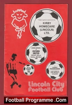 Lincoln City v Oxford United 1982 - Multi Autographed SIGNED - football programme