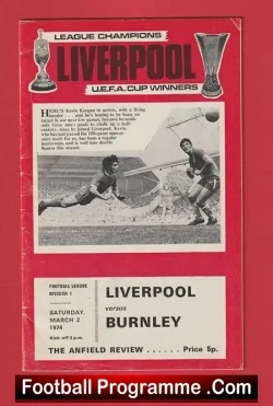 Liverpool v Burnley 1974 - football programme