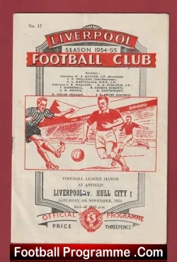 Liverpool v Hull City 1954 - Anfield - football programme
