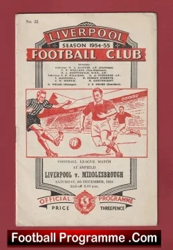 Liverpool v Middlesbrough 1954 - football programme
