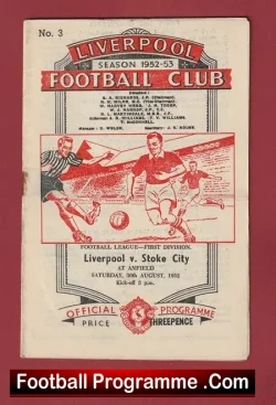 Liverpool v Stoke City 1952 - football programme