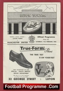 Luton Town v Manchester United 1956 - Busby Babes Man Utd - football programme