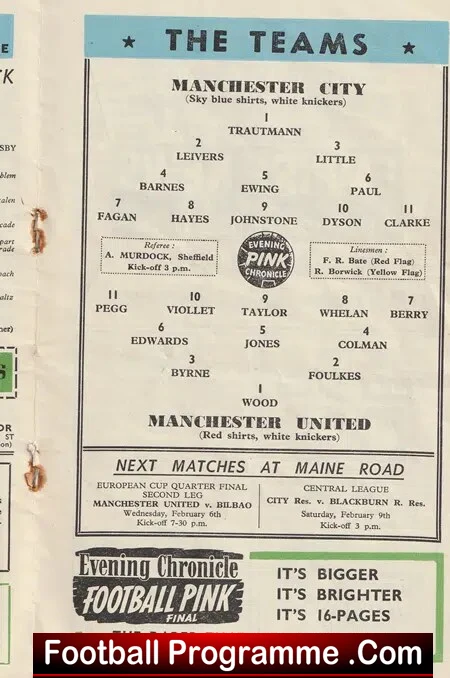 Manchester City v Manchester United 1957 - 57 Man Utd