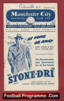 Manchester City v Portsmouth 1953 - football programme