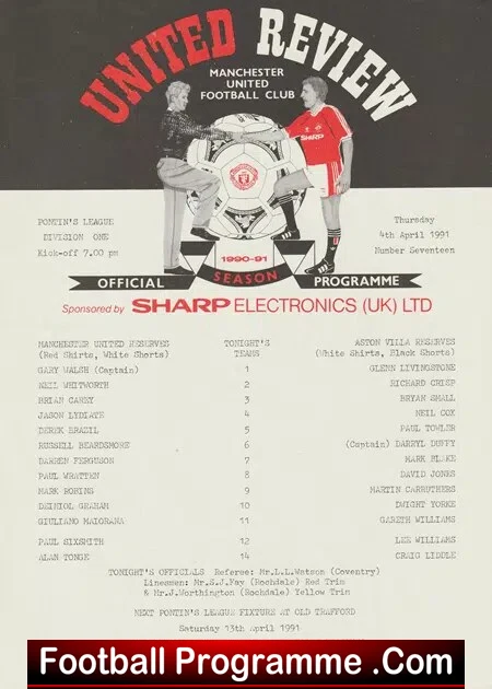 Manchester United v Aston Villa 1991 – Reserves Mark Robins