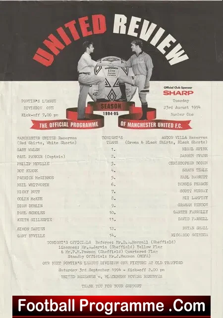 Manchester United v Aston Villa 1994 – Reserves Roy Keane