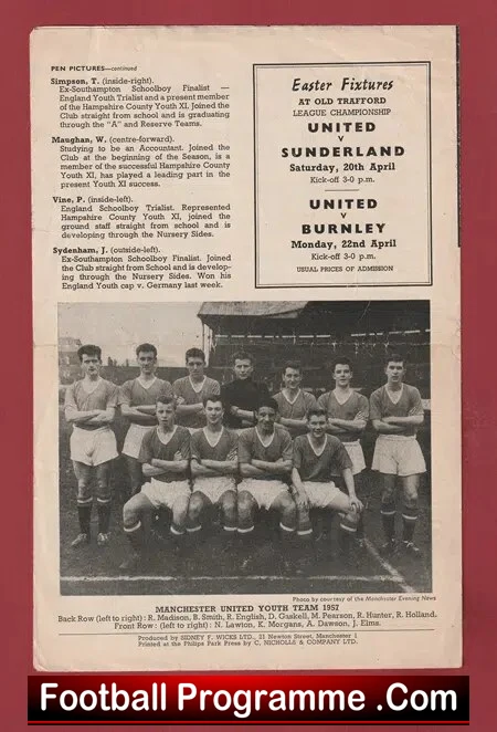 Manchester United v Southampton 1957 - Youth Cup Semi Final