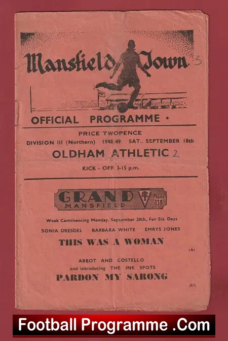 Mansfield Town v Oldham Athletic 1948 – 1940s
