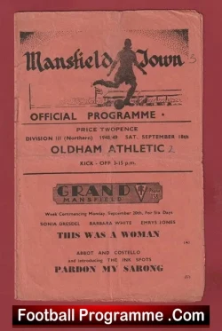 Mansfield Town v Oldham Athletic 1948 - 1940s - football programme
