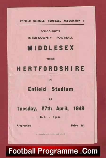 Middlesex v Hertfordshire 1948 – Enfield Schoolboys County Match