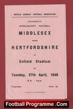 Middlesex v Hertfordshire 1948 – Enfield Schoolboys County Match