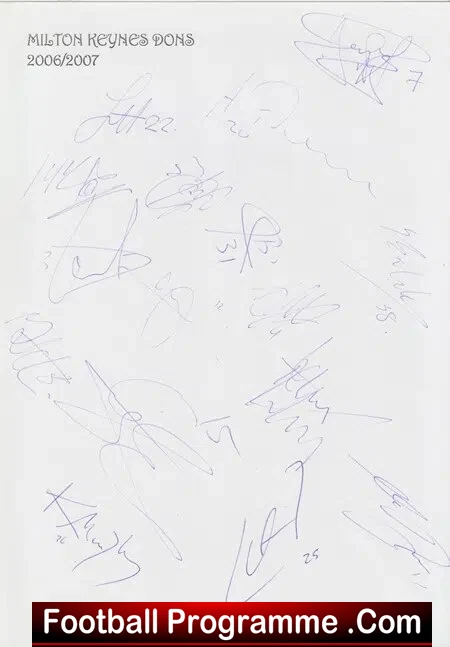 MK Dons Football Club Multi Signed Autograph 2006/07