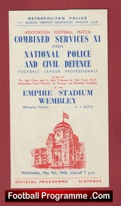 National Police Civil Defence v Combined Services 1945 - Wembley - football programme
