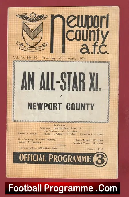 Newport County v All Star XI 1954