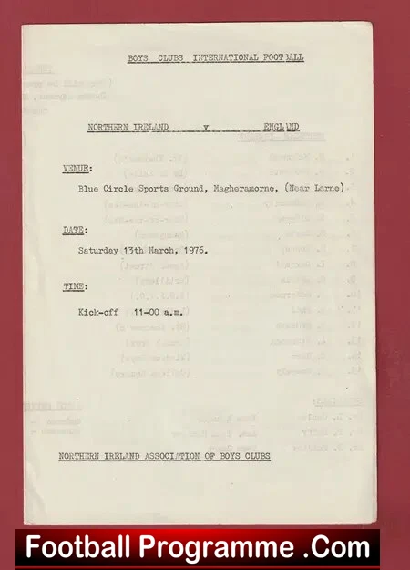 Northern Ireland v England 1976 – Boys Match Magheramorne Larne