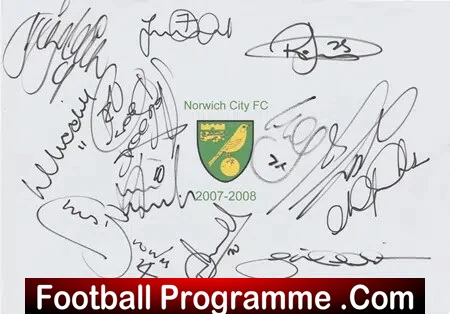 Norwich City Football Club Multi Signed Autographed 2007 – 2008