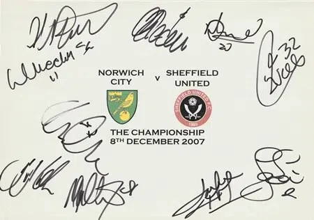 Norwich City Football Club Multi Signed Autographed 2007 – 2008