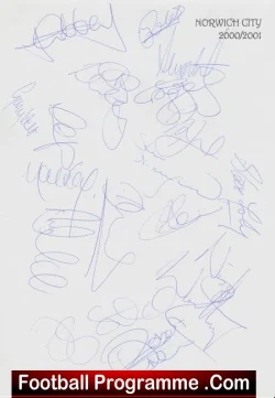 Norwich City Football Club Multi Signed Autograph 2000/01