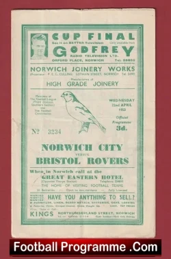 Norwich City v Bristol Rovers 1953 - football programme