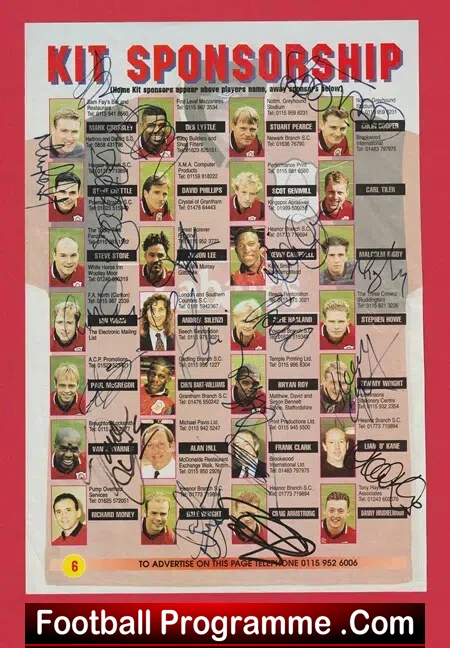 Nottingham Forest Football Club Autographed SIGNED Picture 1995