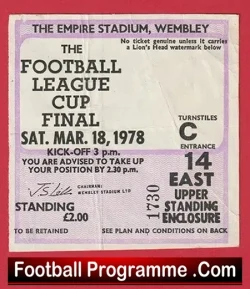 Nottingham Forest v Liverpool 1978 – League Cup Final Ticket