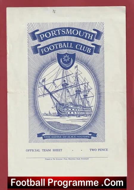 Portsmouth v Arsenal 1964 - Trials Match - Single Sheet