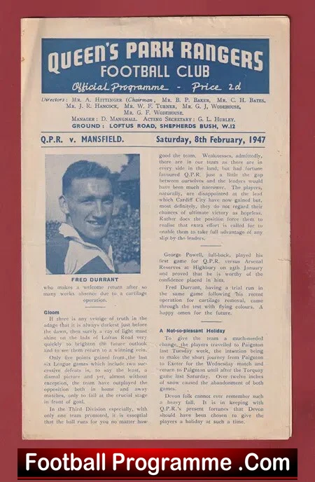 Queens Park Rangers v Mansfield Town 1947 – QPR