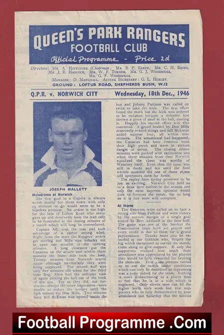 Queens Park Rangers v Norwich City 1946 – QPR 1940s