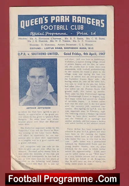 Queens Park Rangers v Southend United 1947 – QPR 1940’s
