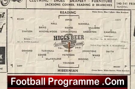 Reading v Hibernian Hibs 1954 - Scotland Scottish Team