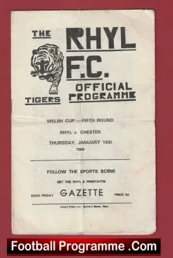 Rhyl v Chester 1969 - Multi Autographed SIGNED Wales - football programme