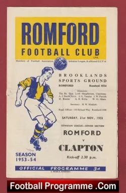 Romford v Clapton 1953 - football programme