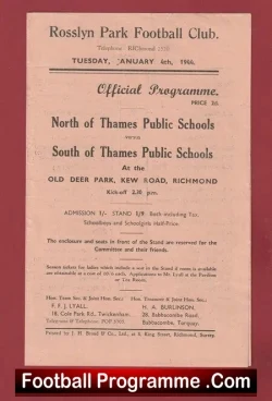 Rosslyn Park Football North Thames v South Thames Schools 1944