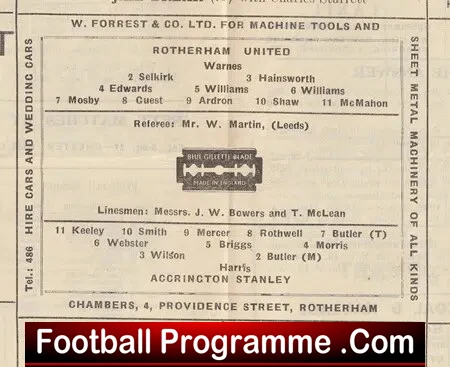 Rotherham United v Accrington Stanley 1947
