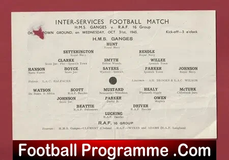 Royal Airforce RAF v HMS Ganges 1945 - Inter Services Football