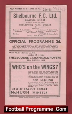 Shelbourne v Shamrock Rovers 1944 - War Time Issue Ireland - football programme