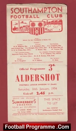Southampton v Aldershot 1954 - football programme