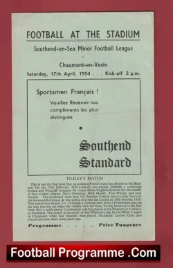 Southend On Sea v Chaumont En Vexin 1954 - Friendly Match France - football programme