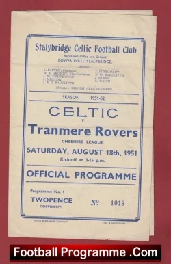 Stalybridge Celtic v Tranmere Rovers 1951 – Cheshire League 50’s