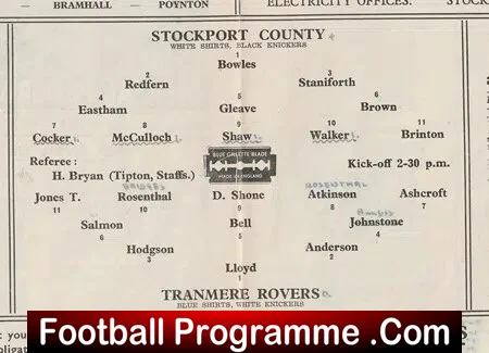 Stockport County v Tranmere Rovers 1946 - 1940's Programme