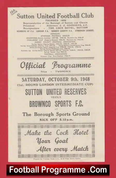 Sutton United v Brownco Sports 1948 – London Intermediate Cup