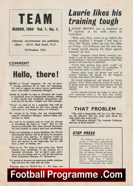 Tottenham Hotspur Lilywhite Journal Football Programme 1964 - V1