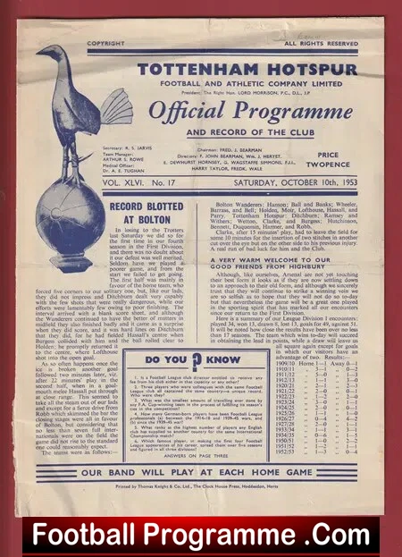 Tottenham Hotspur v Arsenal 1953 – to clear