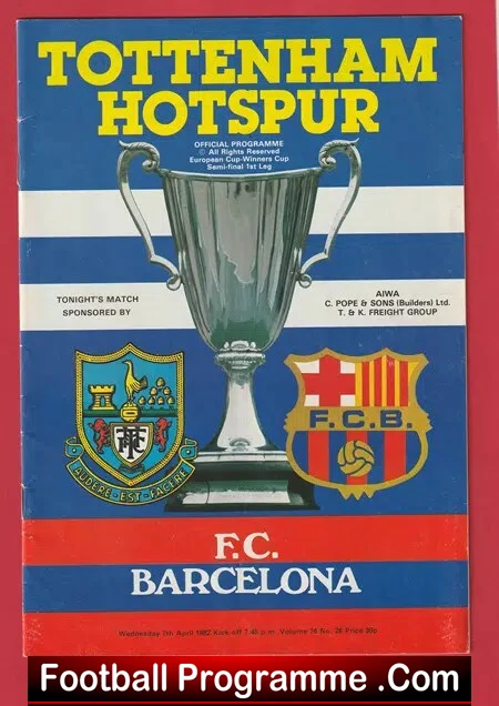 Tottenham Hotspur v Barcelona 1982 – European CWC Semi Final
